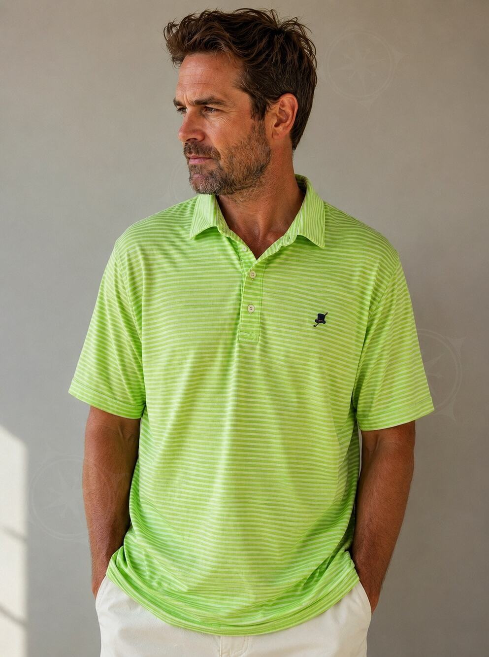 RLX Ralph Lauren Men’s XL Lime Green Striped Golf Polo Performance Stretch